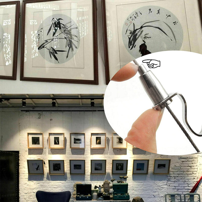 10 pçs pintura gancho expositor cabide de metal ajustável wirerope imagem pendurado galeria de arte exposição acessório rolamento forte