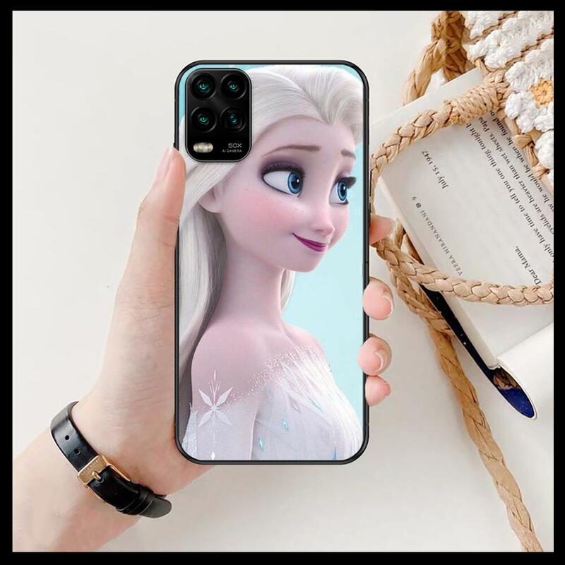 Coque de téléphone à dessin animé Elsa in Frozen, étui noir en Silicone pour XiaoMi Redmi Note 10 9 9S 8 7 6 5 A Pro T Y1