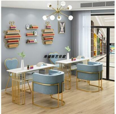 Mesa y silla para decoración de tienda de manicura en línea, conjunto de mármol nórdico, individual y doble