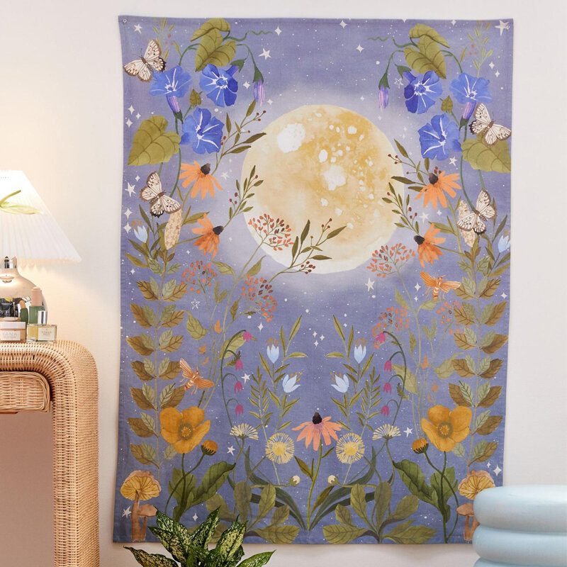Psychedelic lua estrelado tapeçaria flor parede pendurado quarto céu tapete dormitório tapeçarias arte decoração para casa acessórios