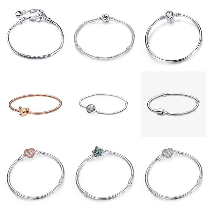 New Top Quality Authentic Silver Color Snake Chain Base Bracelet Fit Original European Charm Bracelet for Women DIY Love Jewelry
