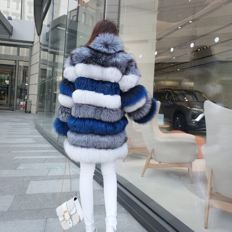 Maomaokong-女性用の本物の毛皮のコート,長くて平らで豪華な,シルバー,冬用