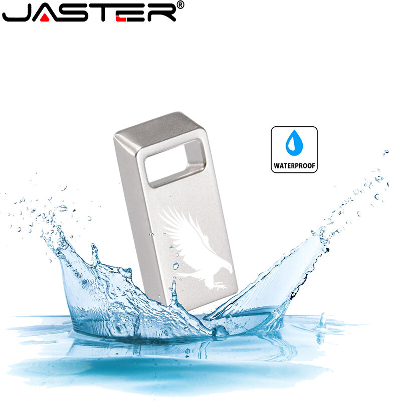 JASTER-Mini unidades flash USB de metal, Pendrive plateado, lápiz de memoria a prueba de agua, logotipo personalizado, regalo de negocios, 16GB, 32GB, 64GB