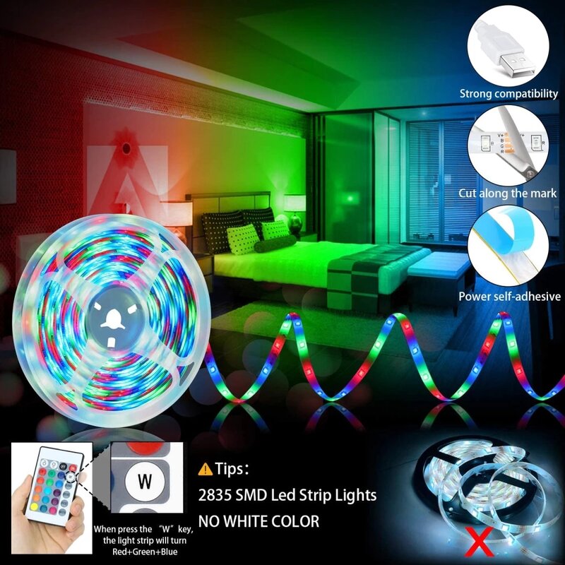 Luz-Led 스트립 조명 USB 블루투스 제어 RGB 2835, 유연한 램프 리본 티라 축제 파티 럭스 침실 TV 백라이트 Fita