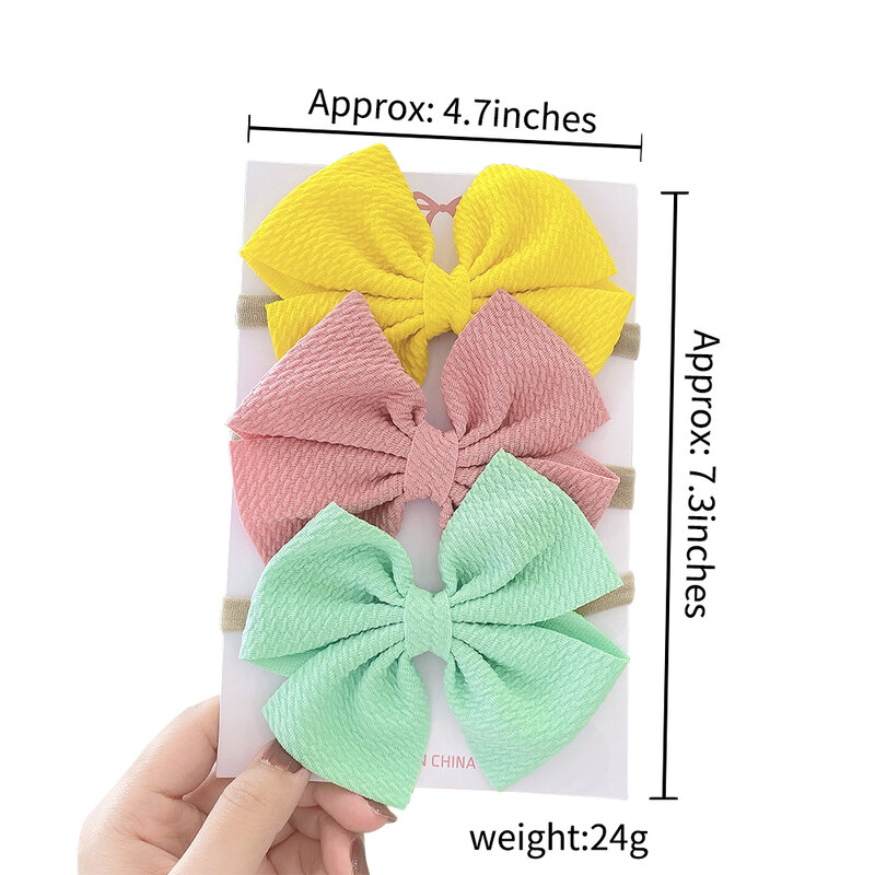 3PCS/Set 4.7 Inches Solid Color Elastic Headband For Kids Cotton Hair Bands Handmade Bow-knot Headwear Girls Hair Accessories