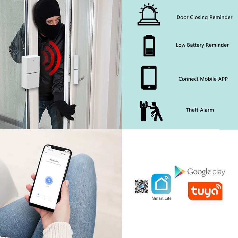 Tugard d21 tuya inteligente wi fi porta janela sensor aberto fechado detectores apoio alexa google casa smartlife alarme de segurança