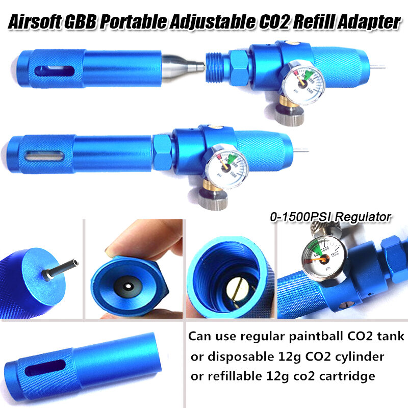 12G CO2 Refill Adapter Hoge Precisie Smart Adjustable1500 Psi CO2 Oplader Voor 12gr Cartridge Quick Opladen Opblaasbare Klep