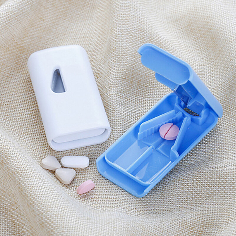 1 Buah Tempat Pil Obat Tablet Pemotong Pemisah Kotak Pil Mini Berguna Kotak Penyimpanan Portabel Tablet Pil Pemotong Pil Pembagi
