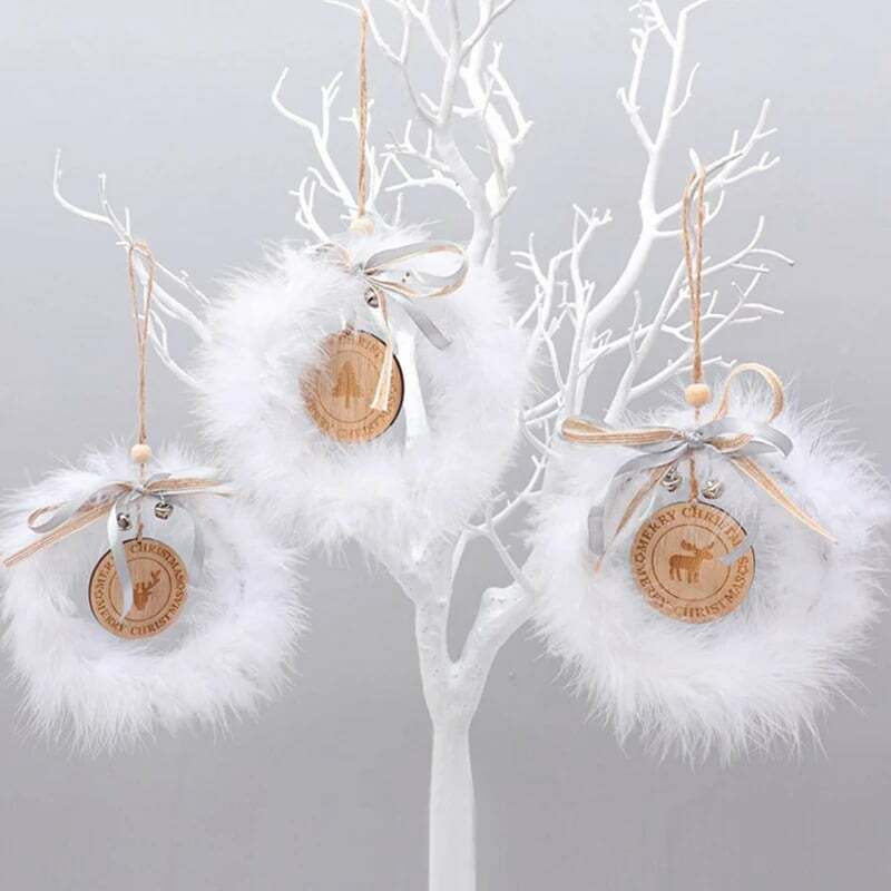 Decoración colgante de colgante para árbol de Navidad de campana de arco de  ratán de plumas blancas de Navidad / Artículos para fiestas