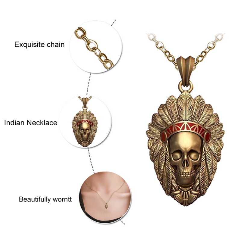 Hip Hop Perhiasan Kepala Suku Indian Head Pendant Neckalce Pria Perhiasan Alloy Kalung Perhiasan
