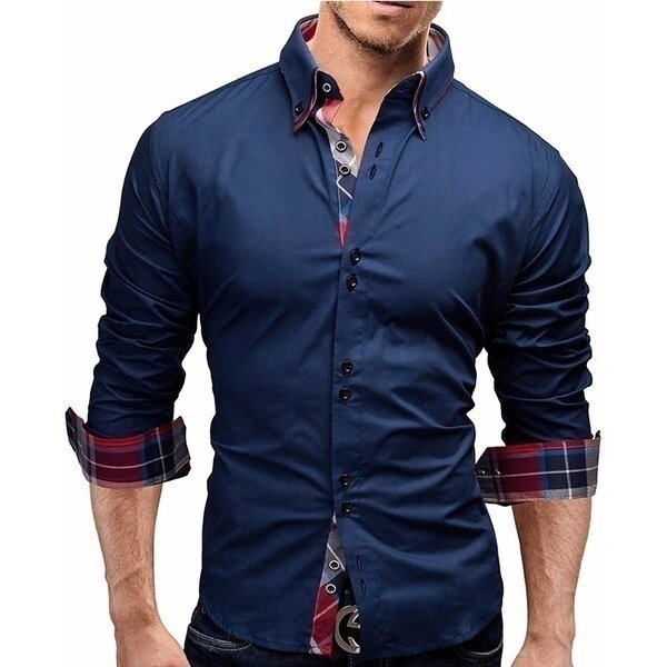 Camisas de manga comprida masculina camisa xadrez cor sólida camisa masculina negócio casual vestuário