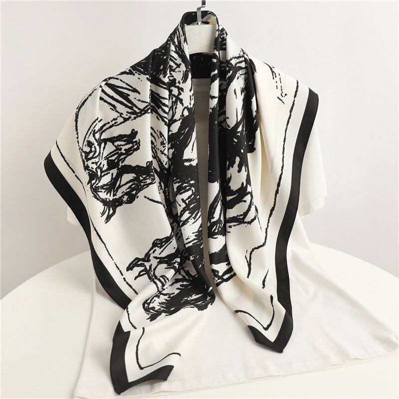 2022 Twill Hijab Halsdoek Vrouwelijke Hoofdband Vierkante Sjaal Voor Vrouwen Hoofddoek Shawl Print Foulard Dames Haar Wrap Bandana