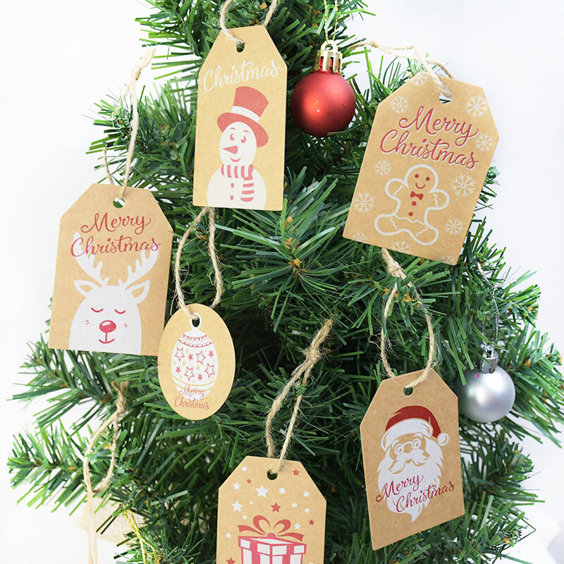 Tarjeta de Papel Kraft de 100p, etiqueta de regalo de Feliz Navidad, Etiqueta de Embalaje de dulces, ornamento colgante para árbol de Navidad, bricolaje