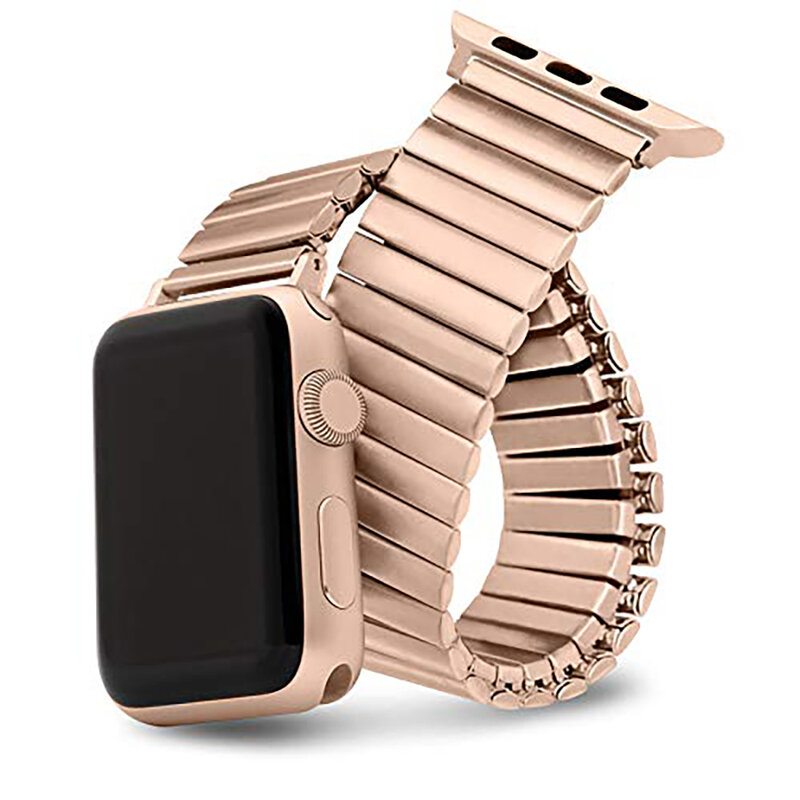 Correa elástica de acero inoxidable para Apple Watch, banda de 44mm, 40mm, 42mm y 38mm, pulsera para Iwatch 7, 6, 5, 4, 3, Se, accesorios de lujo