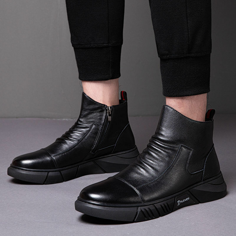 2020 Winter Nieuwe Laarzen Mannelijke Britse Stijl Koreaanse Tooling Trendy Schoenen Plus Fluweel Warme Katoenen Schoenen Midden Gesneden Mannen laarzen