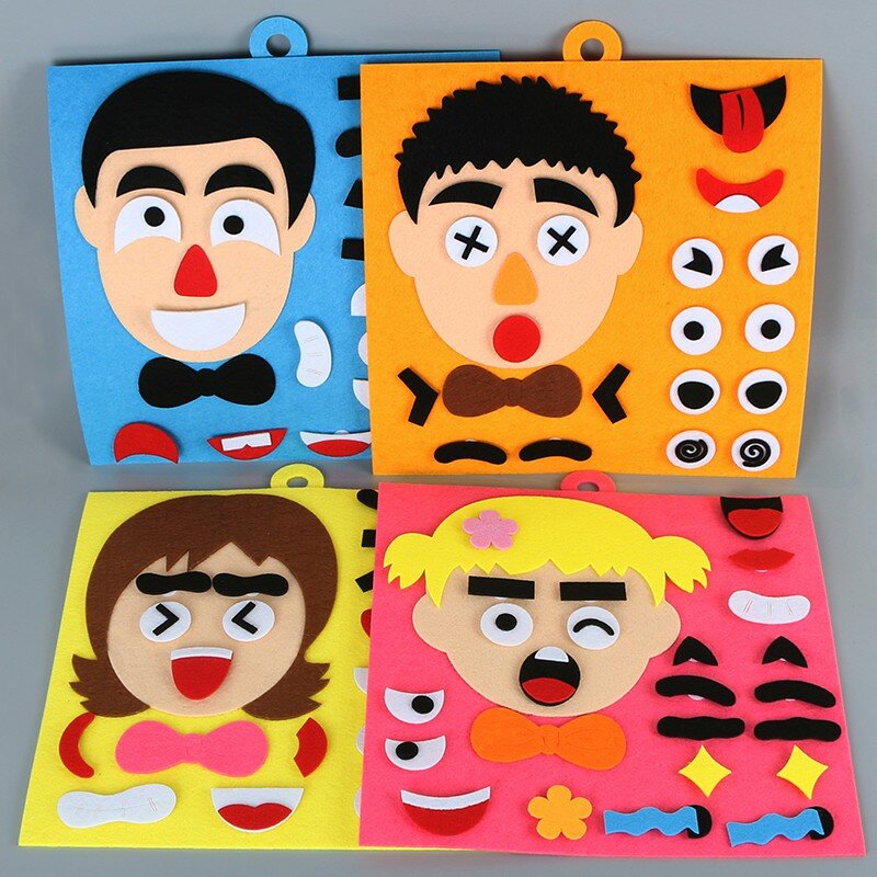 DIY Emotion wyraz twarzy zmień włókniny naklejki Puzzle zabawki edukacyjne dla dzieci