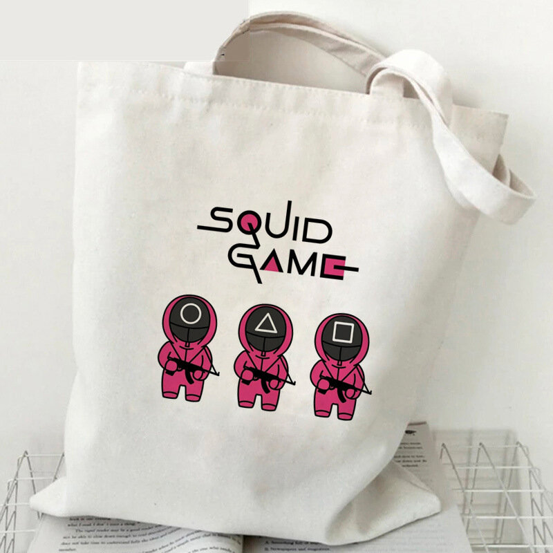 Large Szie Korean Squid Game Shopping Bags Harajuku Cartoon Vintage Hip Hop Bag Canvas Bag Funny Women's Shoulder Bags