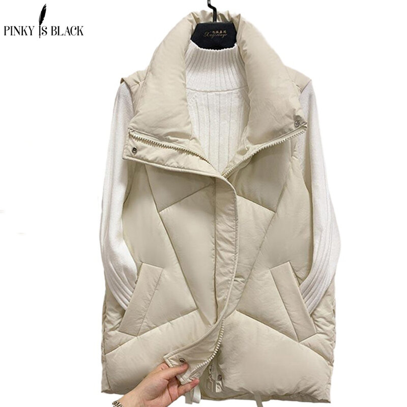Pinkyisblack gola feminina inverno coletes 2020 novo colete curto algodão acolchoado jaqueta sem mangas feminino colete de inverno