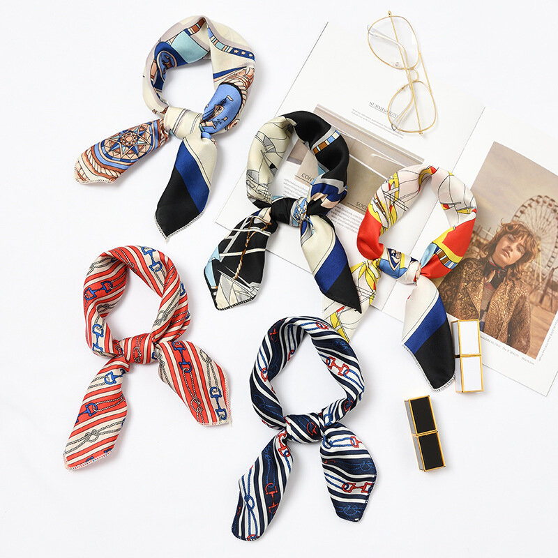50x50cm Vintage Women Silk Feel Satin SQUARE sciarpa Head-Neck Hair Tie Band Wrap Wristband elegante Bandana quadrata