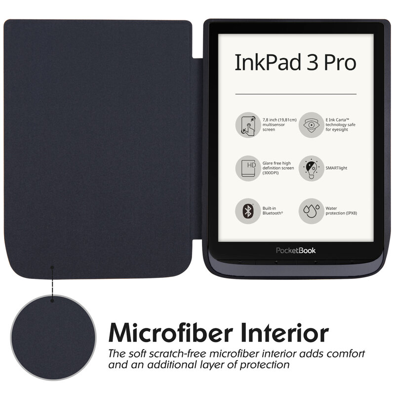 Estojo Soft Shell para 7,8" PocketBook 740/InkPad 3 Pro/InkPad 3 Cores eReader - Capa fina de couro PU premium com Auto Sleep/Wake