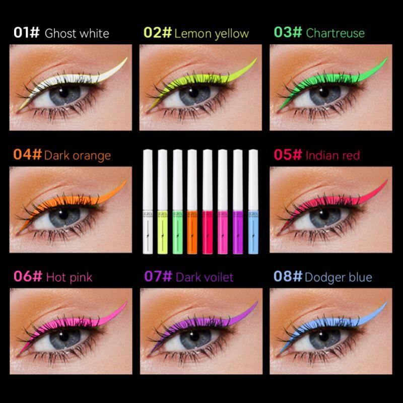 8 Kleuren Fluorescerende Eyeliner Set Sneldrogende Vloeibare Eyeliner Potlood Waterdichte Kleurrijke Eye Liner Pen Matte Make-Up Cosmetische TSLM1