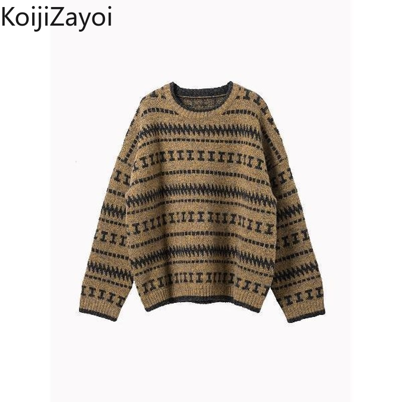 Koijizayoi-suéter Vintage para mujer, Jersey grueso de manga larga con cuello redondo, prendas de vestir de moda para otoño e invierno, jerséis cálidos coreanos elegantes