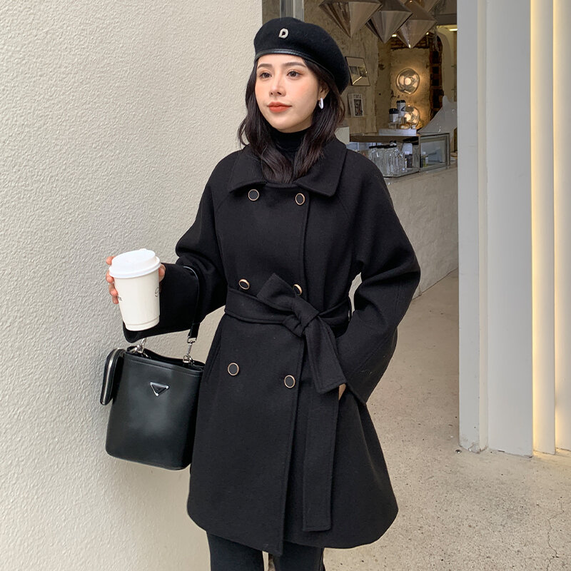 Qiu Dong-abrigo largo de lana para mujer, prenda de vestir femenina, con estilo Popular