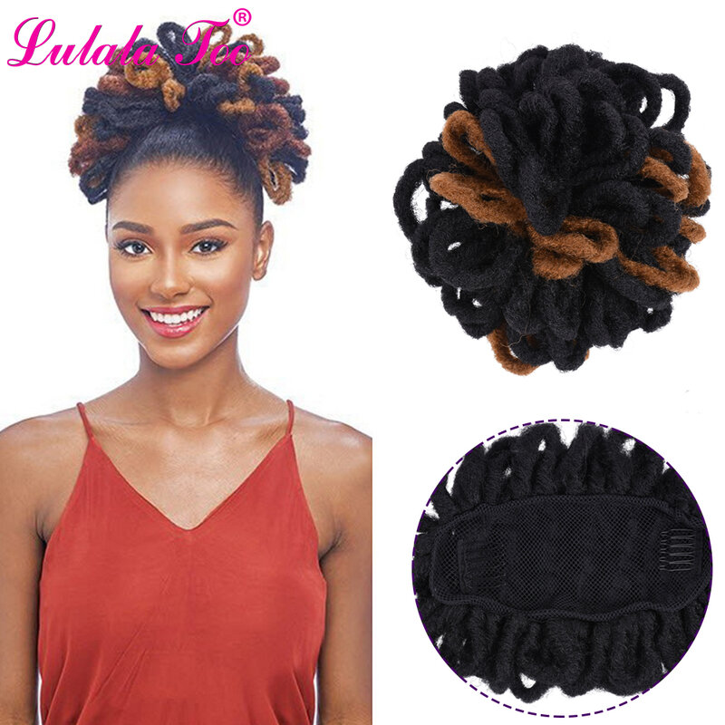 Short Dreadlocks High Afro Puff Drawstring Ponytail Wig Synthetic Chignon Hair Bun Pony Tail Hairpieces Clip In Hair Extentions