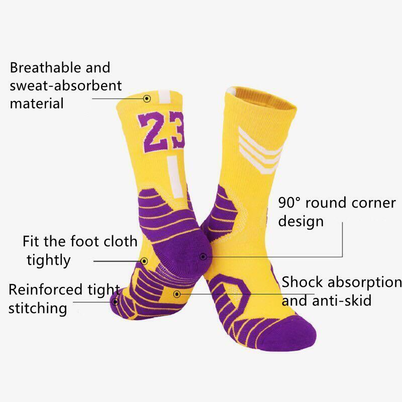 Meias de basquete, 5 pares de meias de fundo grosso, não escorrega respirável, meias de cano alto, resistente ao desgaste, esportivas, meias masculinas