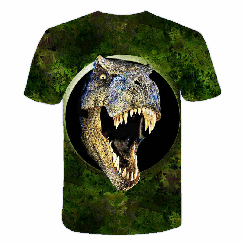Детская футболка для мальчиков, летняя новая футболка с 3d изображением животного, динозавра для девочек, футболки из полиэстера с коротким ...