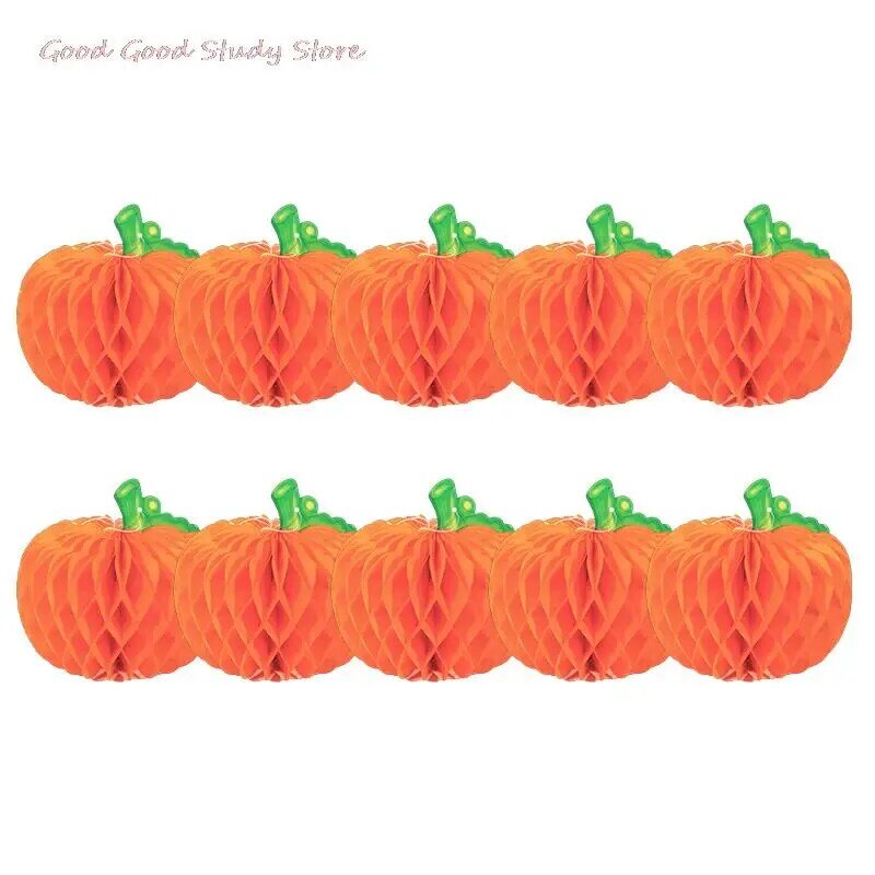 10Pack3D Tissue Pumpkins Paper Hanging Halloween Thanksgiving Day Party Supplies