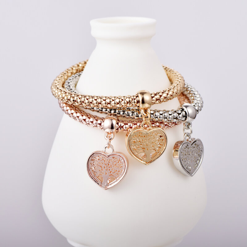 "Árvore da vida" coração edição charme pulseiras para mulher cor do ouro étnico amor cristal pulseiras & pulseiras amado