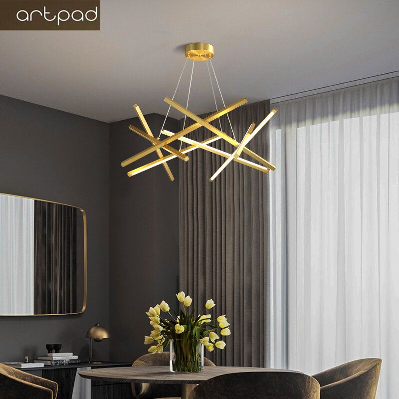 Современные скандинавские светодиодные люстры Artpad, потолочная лампа в минималистичном стиле, золотистые/черные украшения для гостиной, ст...