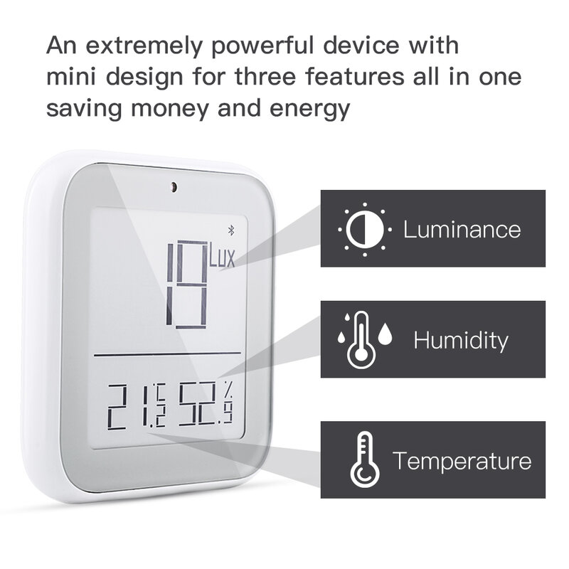 Termômetro inteligente com bluetooth, sensor detector de temperatura e umidade, sensível à luz em tempo real, com aplicativo smart tuya