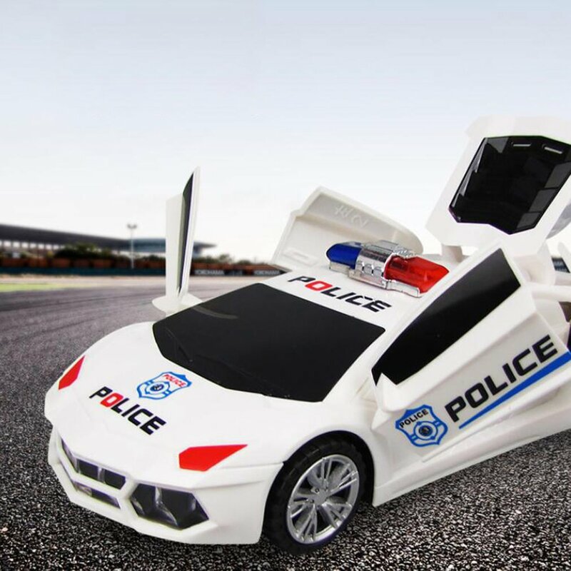 Coche de policía eléctrico para niños, juguete de 360 grados, luz musical, regalo para chico