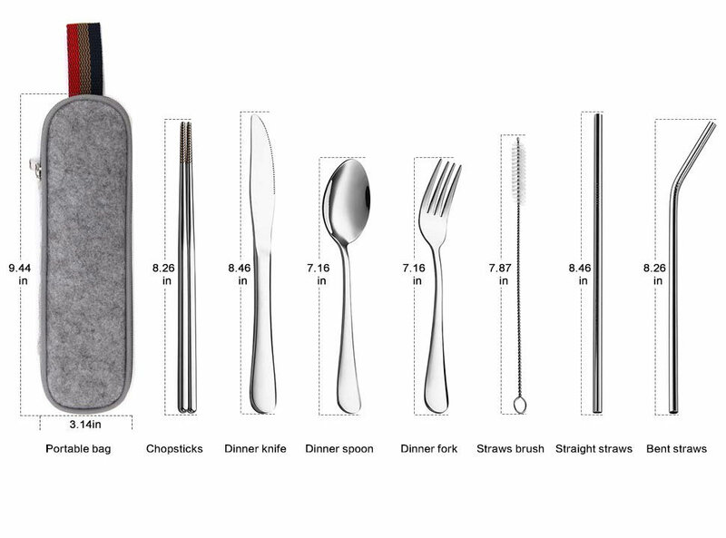 Dinnerware Set Travel Cutlery Set Camping Tableware Reusable Utensils Set with Spoon Fork Chopsticks Straw and Portable Case