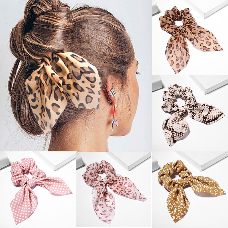 Bandes élastiques carrées motif léopard pour femmes, accessoires de cheveux pour filles