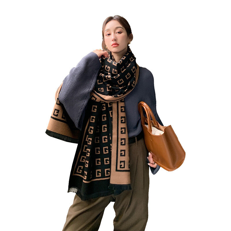 Bufanda de Cachemira de imitación para mujer, chal grueso y cálido de longitud media, Retro coreano, para otoño e invierno, novedad