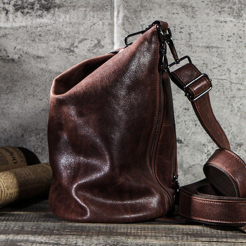 CONTACT'S – sac à bandoulière en cuir véritable pour hommes, grande capacité, sac de poitrine décontracté, sac banane, sacs à épaule