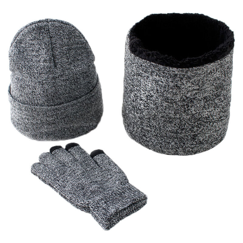 Gli uomini di Inverno Europeo e Americano di lana sciarpa ispessito caldo lavorato a maglia cappello sciarpa guanti a tre pezzi vestito per gli uomini