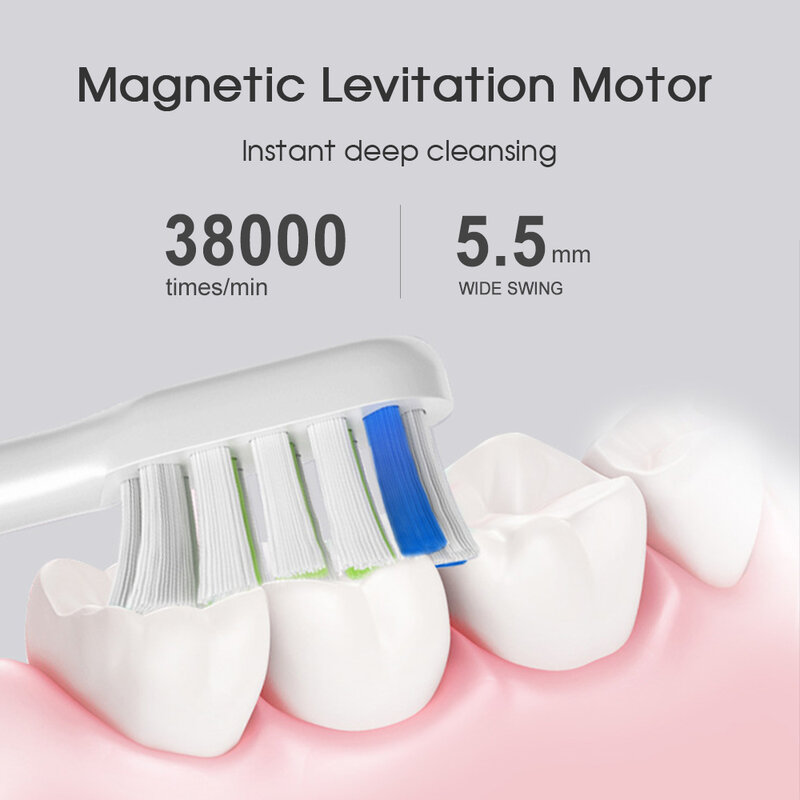 [Boi] 8หัวแปรง Deep Clean Tooth Smart หน่วยความจำ5โหมดชาร์จไร้สายฐานโซนิคไฟฟ้าแปรงสีฟัน