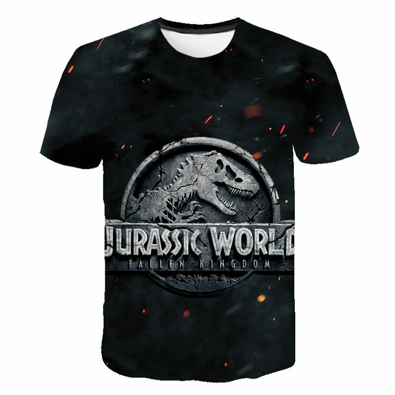 T-Shirt manches courtes homme, estival, avec tête de dinosaure imprimé en 3D, Jurassic World