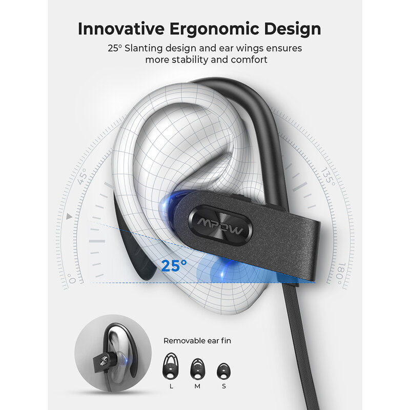 Fones de ouvido Bluetooth Mpow-Flame 2 IPX7 impermeável, fones de ouvido esportivos sem fio com microfone CVC6.0 cancelamento de ruído para esportes, ginásio