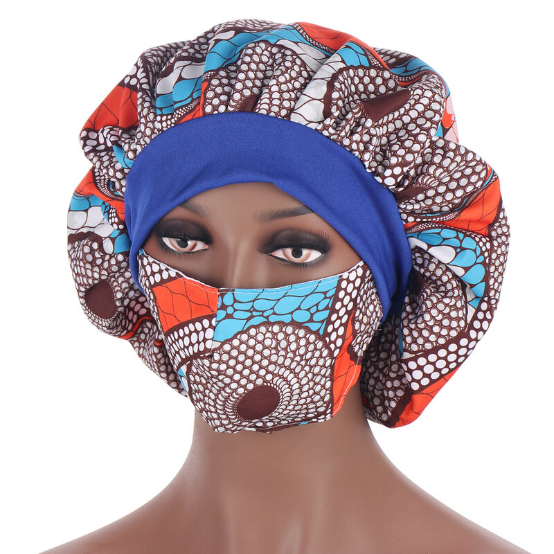 Cappello da hijab con cappuccio in raso con stampa africana cappello da notte per donna con maschera turbante cappello da donna avvolgente con testa Extra Large