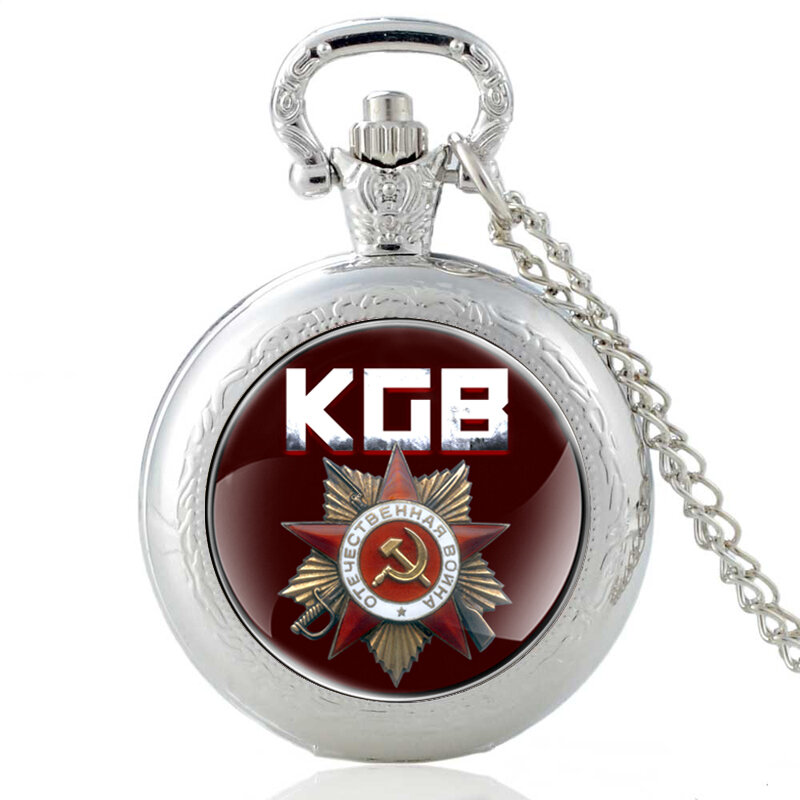 Relógio de bolso de quartzo feminino, relógio de pulso vintage de bronze soviético com emblema kgb, colar de joias para presente