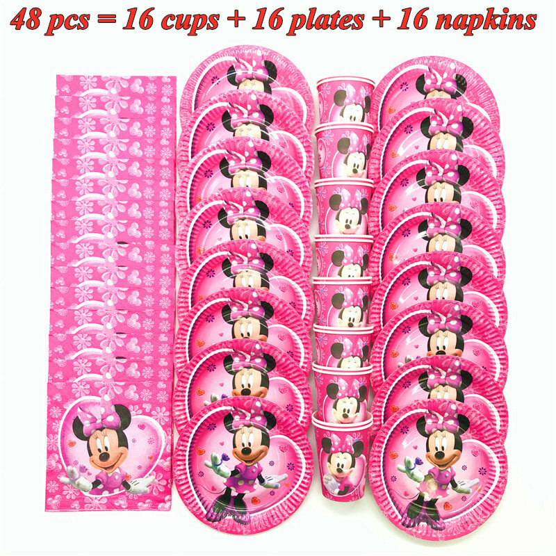 Hot Disney Minnie Mouse Theme Party Supplies Paper Cups Plates Napkins Kids Girls Baby Shower Birthday Party Decorations Sets