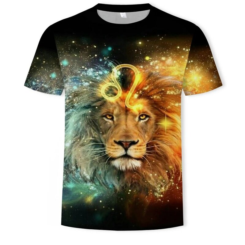 Summer Hot Sale 3D T-Shirt Printing Lion Male Fashion O-Neck Casual Trend Short-Sleeved Oversized T-Shirt Punk Streetwear Top