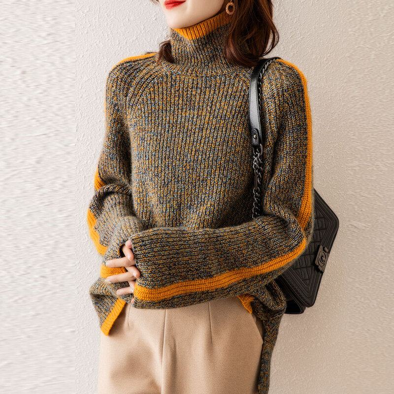 Sweter Wanita 2020 Turtleneck Pullover Wanita Musim Gugur/Dingin Tahun Baru Pakaian Luar Longgar Mode Barat Kaus Dasar Pendek Tebal