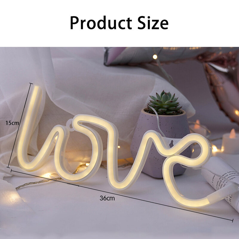 Led Night Light Battery USB Charging Love Letters Decorative Christmas Holiday Night Lamp Neon Sign Bedroom Wedding Party Decor