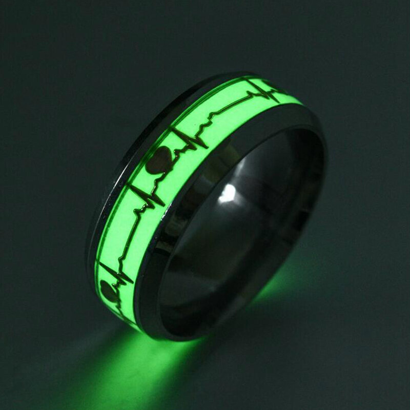 Stainless Steel Luminous Finger Rings For Women Men Glowing In Dark Heart Couple Bands Fashion Jewelry Trend Gift Accessories